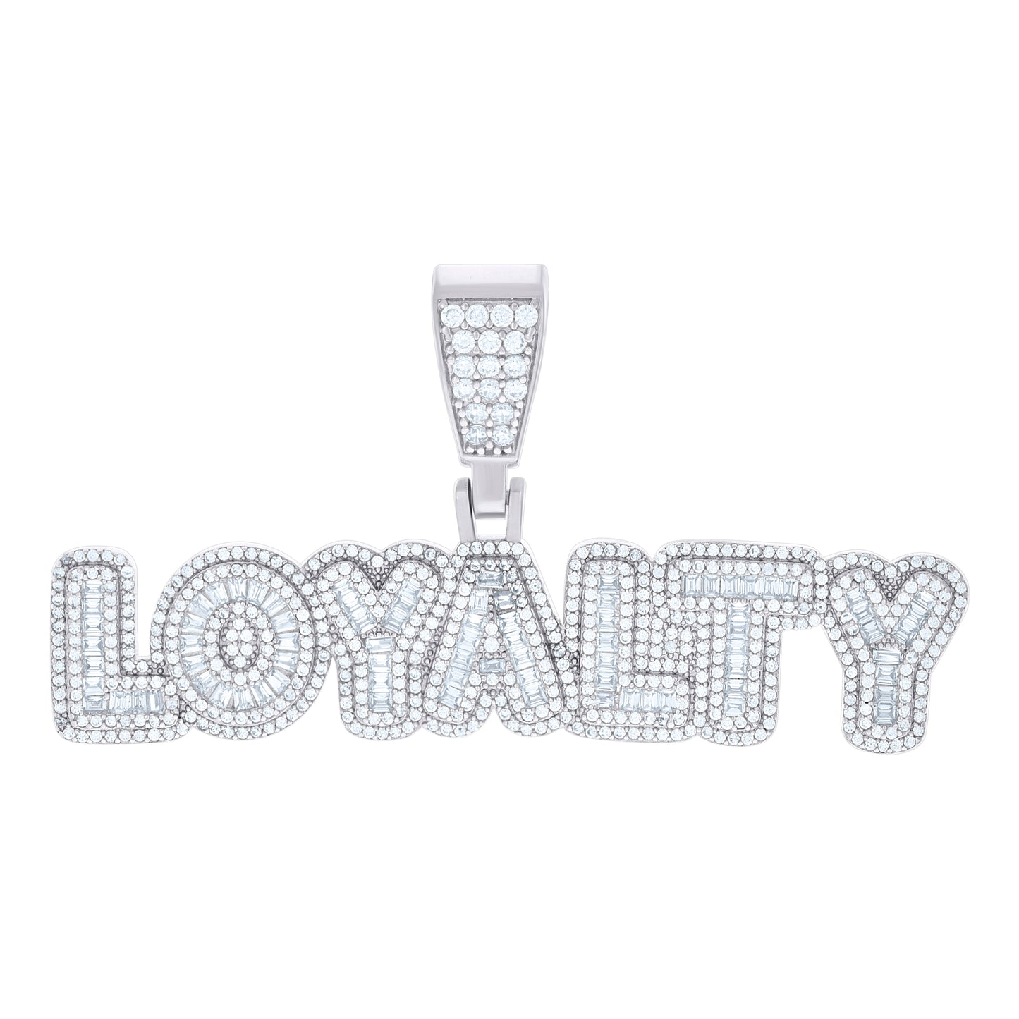 Sterling Silver Mens Baguette Round LOYALTY Fashion Charm Pendant