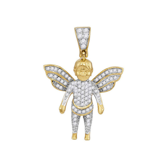 10K Yellow Gold Mens Round Diamond Guardian Angel Charm Pendant 1/3 Cttw