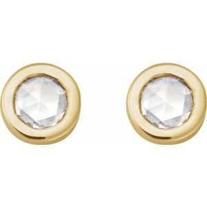 14K Yellow Gold Round 4 Mm  1/8 Ct Natural Rosecut Diamond Bezel-Set Earring With Press Fit Back, Length: 6 MM