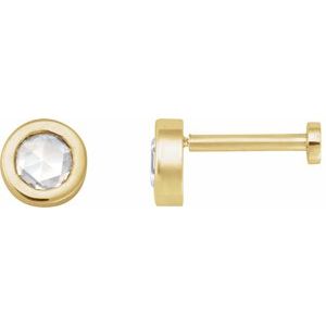 14K Yellow Gold Round 4 Mm  1/8 Ct Natural Rosecut Diamond Bezel-Set Earring With Press Fit Back, Length: 6 MM