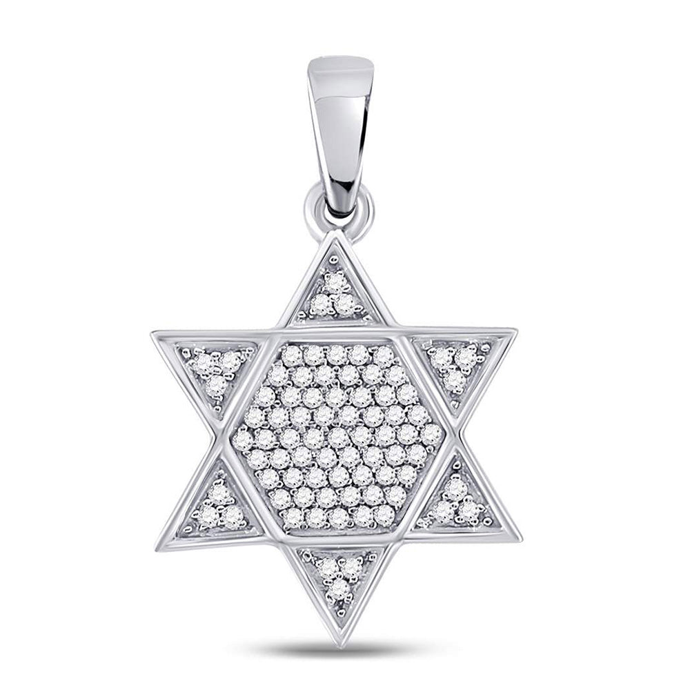 10K White Gold Mens Round Diamond Star Magen David Jewish Charm Pendant 1/5 Cttw, Length: 0.91 In, Width: 0.59 In