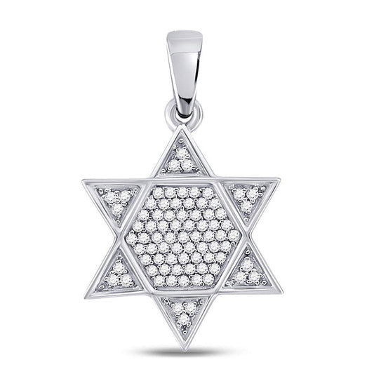 10K White Gold Mens Round Diamond Star Magen David Jewish Charm Pendant 1/5 Cttw, Length: 0.91 In, Width: 0.59 In