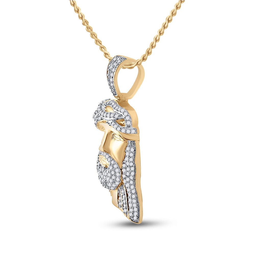 10K Yellow Gold Mens Round Diamond Jesus Face Charm Pendant 3/8 Cttw