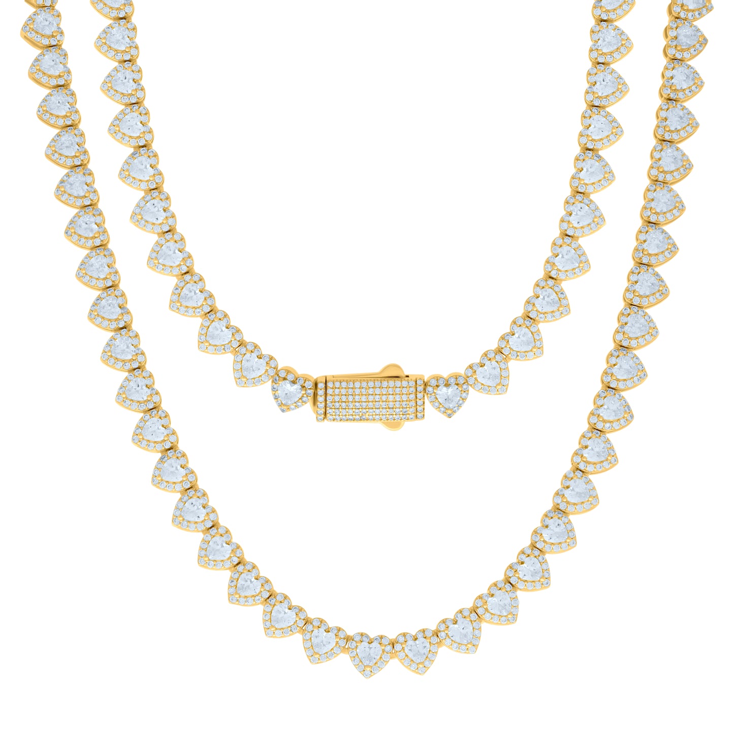 Sterling Silver Yellow-tone Womens Cubic-Zirconia Heart Tennis Chain