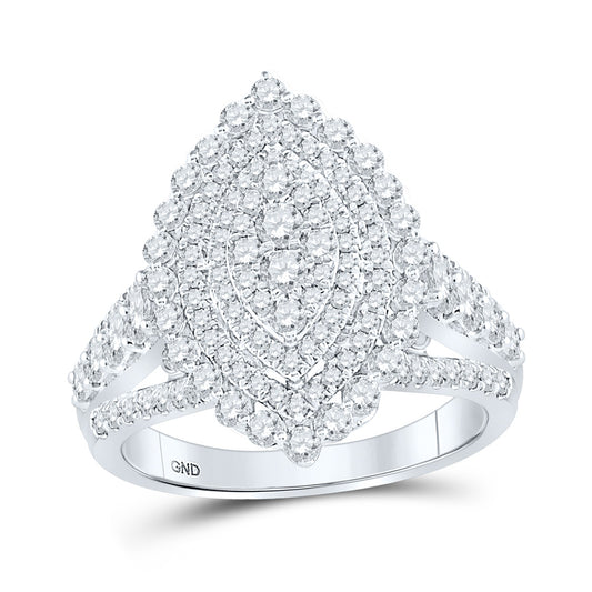 14K White Gold Round Diamond Cluster Bridal Wedding Engagement Ring 1-3/4 Cttw, Womens Size: 5-10