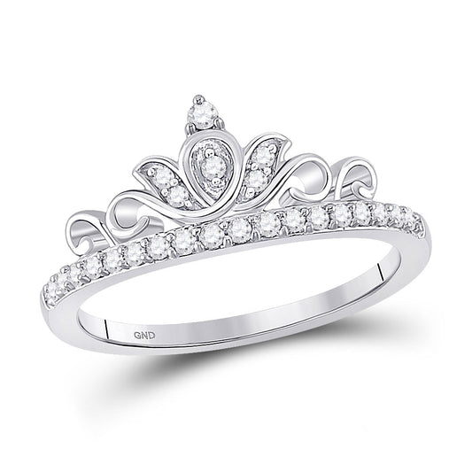 10K White Gold Womens Round Diamond Crown Tiara Band Ring 1/5 Cttw, Womens Size: 5-10