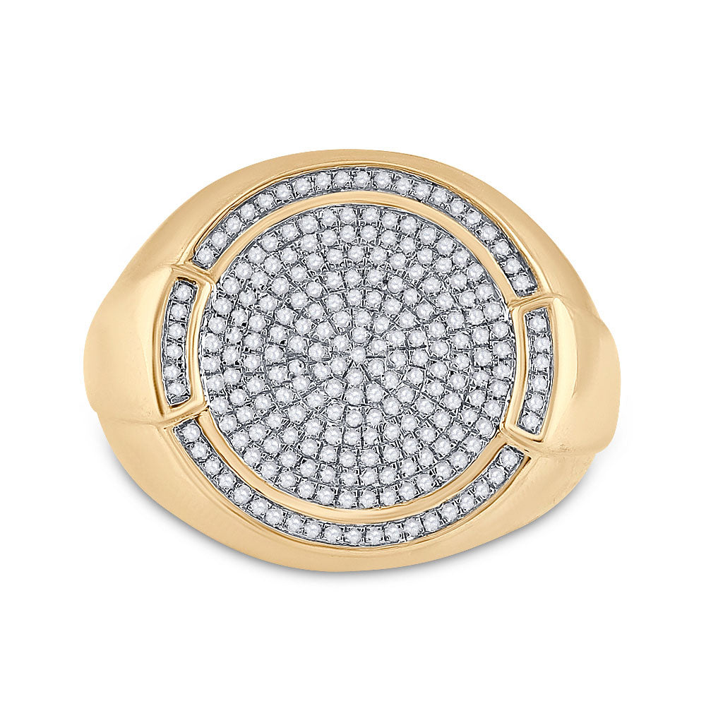10K Yellow Gold Mens Round Diamond Circle Cluster Ring 5/8 Cttw, Mens Size: 7-13