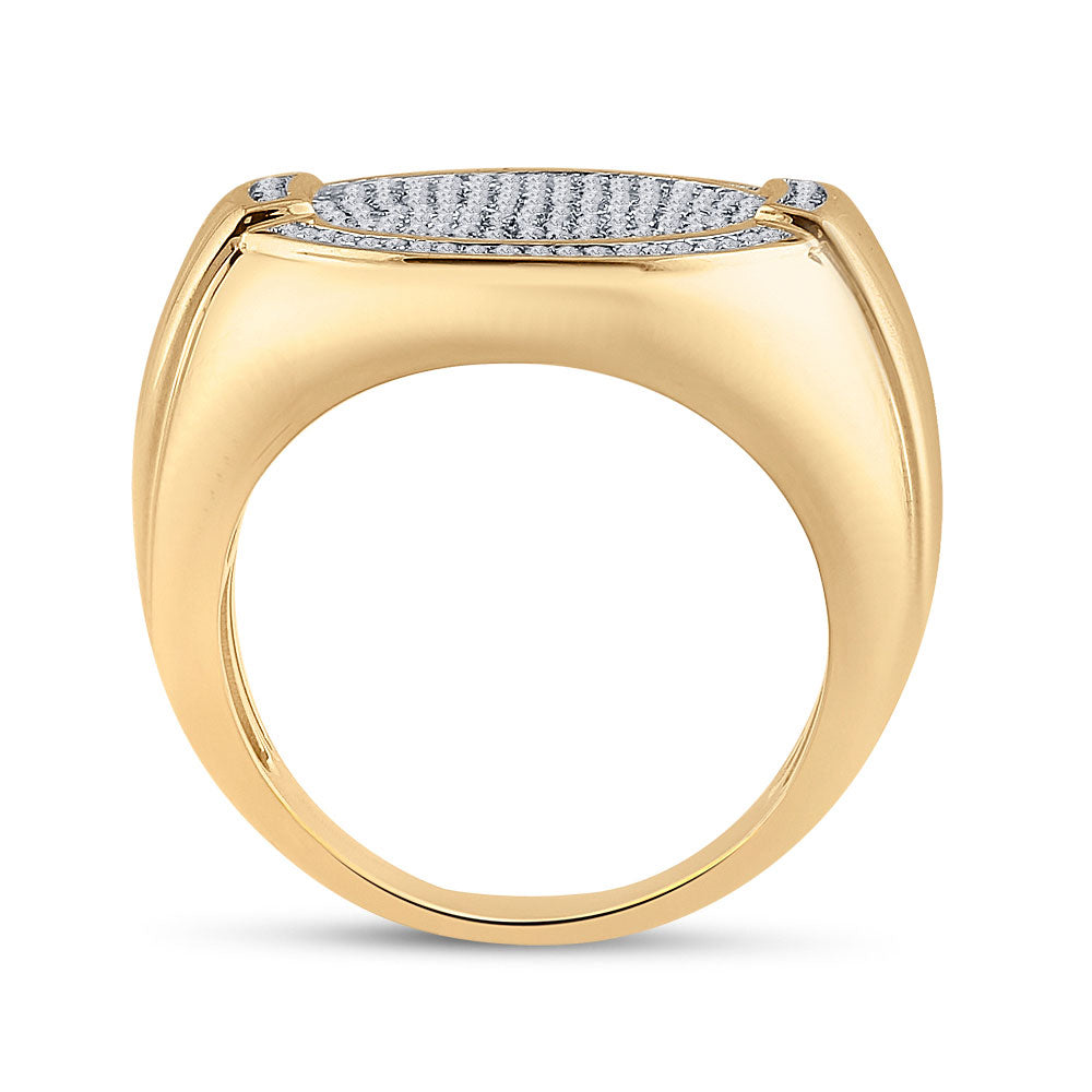 10K Yellow Gold Mens Round Diamond Circle Cluster Ring 5/8 Cttw, Mens Size: 7-13