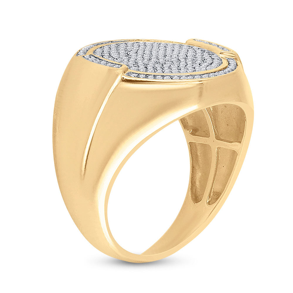10K Yellow Gold Mens Round Diamond Circle Cluster Ring 5/8 Cttw, Mens Size: 7-13