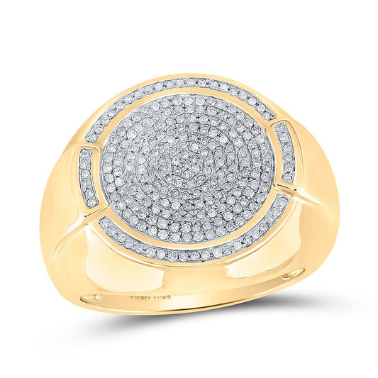 10K Yellow Gold Mens Round Diamond Circle Cluster Ring 5/8 Cttw, Mens Size: 7-13