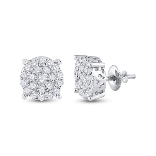 14K White Or Yellow Gold Womens Round Diamond Cluster Earrings