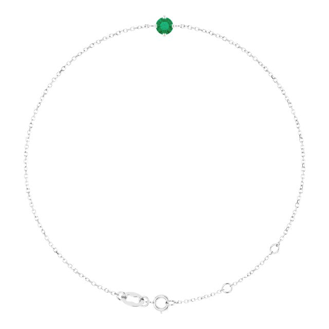 14K White Gold Round 6 1/2-7 1/2 In Polished Lab-Grown Emerald Solitaire Bracelet
