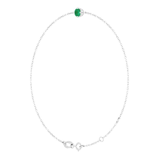 14K White Gold Round 6 1/2-7 1/2 In Polished Lab-Grown Emerald Solitaire Bracelet
