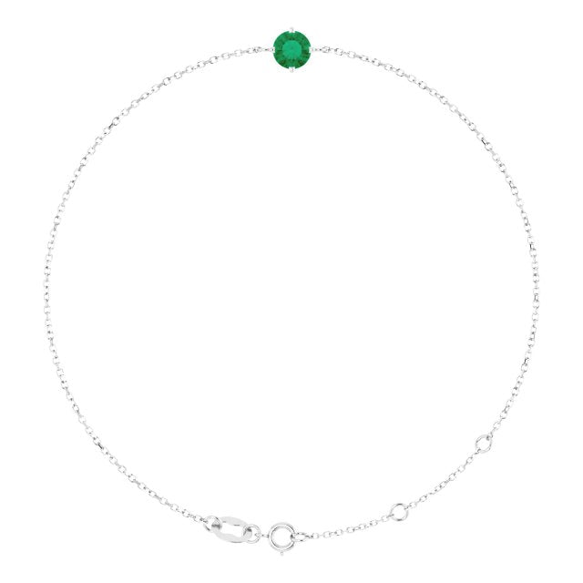 14K White Gold Round 6 1/2-7 1/2 In Polished Lab-Grown Emerald Solitaire Bracelet