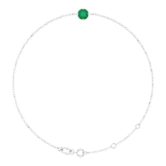 14K White Gold Round 6 1/2-7 1/2 In Polished Lab-Grown Emerald Solitaire Bracelet