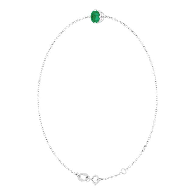 14K White Gold Round 6 1/2-7 1/2 In Polished Lab-Grown Emerald Solitaire Bracelet