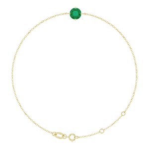 14K Yellow Gold Round 6 Mm  Lab-Grown Emerald Solitaire Bracelet, Length: 7.5 In