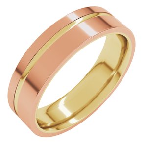 18K Yellow Or White Or Rose Gold 6 mm Grooved Comfort-Fit Flat Band