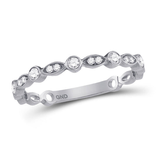 10K White Gold Womens Round Diamond Classic Stackable Band Ring 1/6 Cttw, Womens Size: 5-10