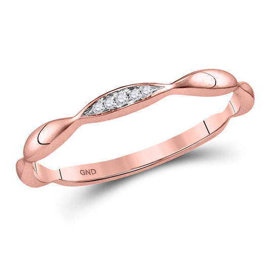 10K Rose Gold Womens Round Diamond Contour Stackable Band Ring .02 Cttw, Womens Size: 5-10