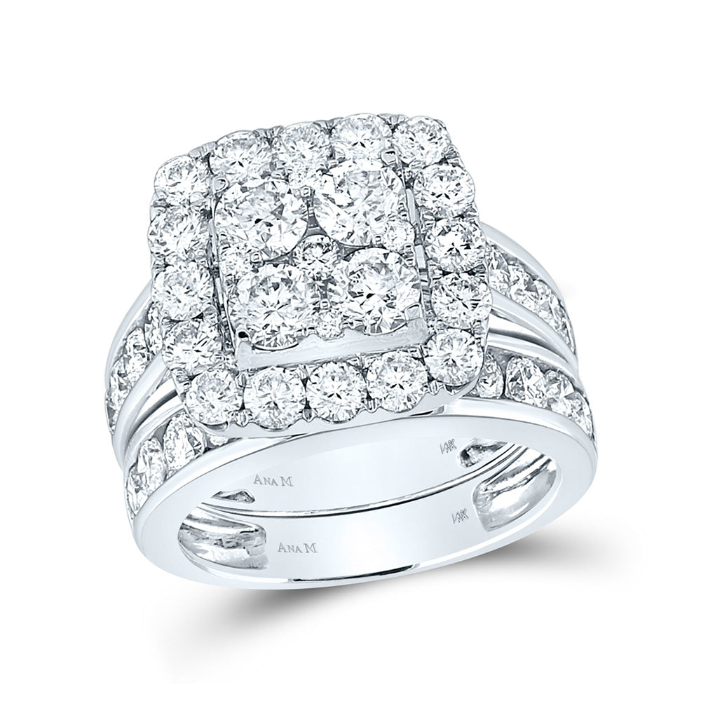 14K White Gold Round Diamond Bridal Wedding Ring Band Set 4-1/4 Cttw, Womens Size: 5-10