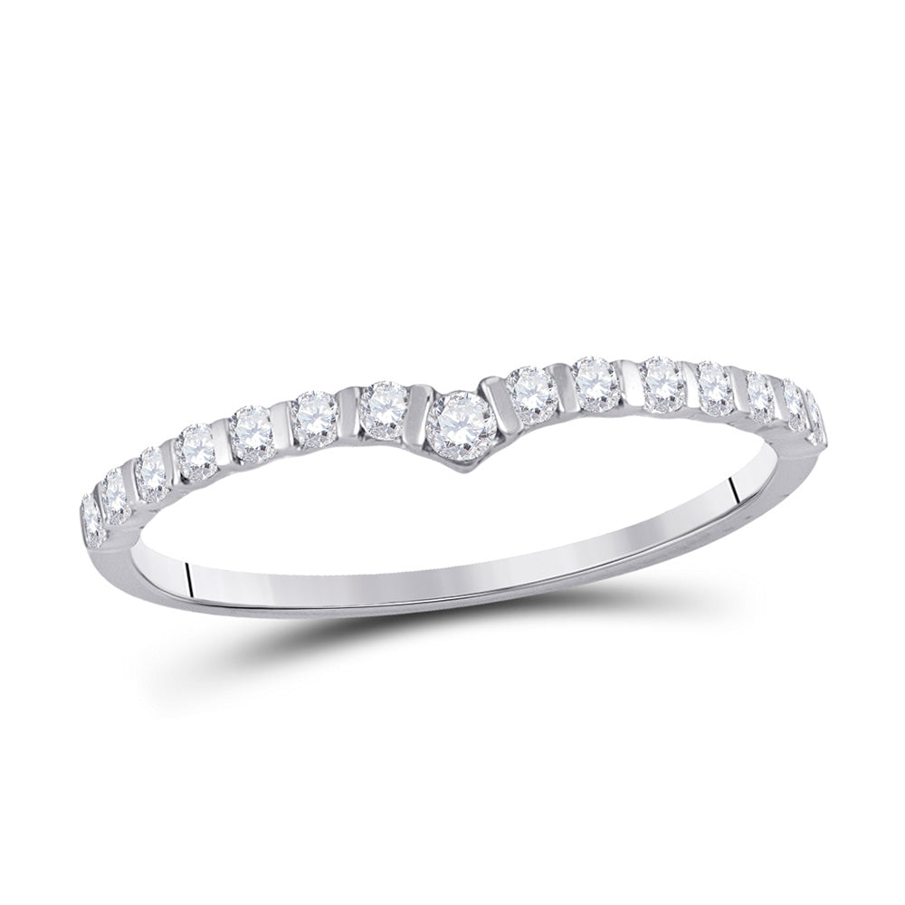 10K White Gold Womens Round Diamond Chevron Stackable Band Ring 1/4 Cttw, Womens Size: 5-10