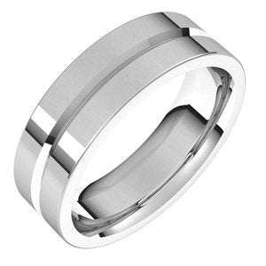 14K White Gold Grooved Flat Comfort Fit Band
