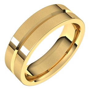 14K Yellow Gold Grooved Flat Comfort Fit Band