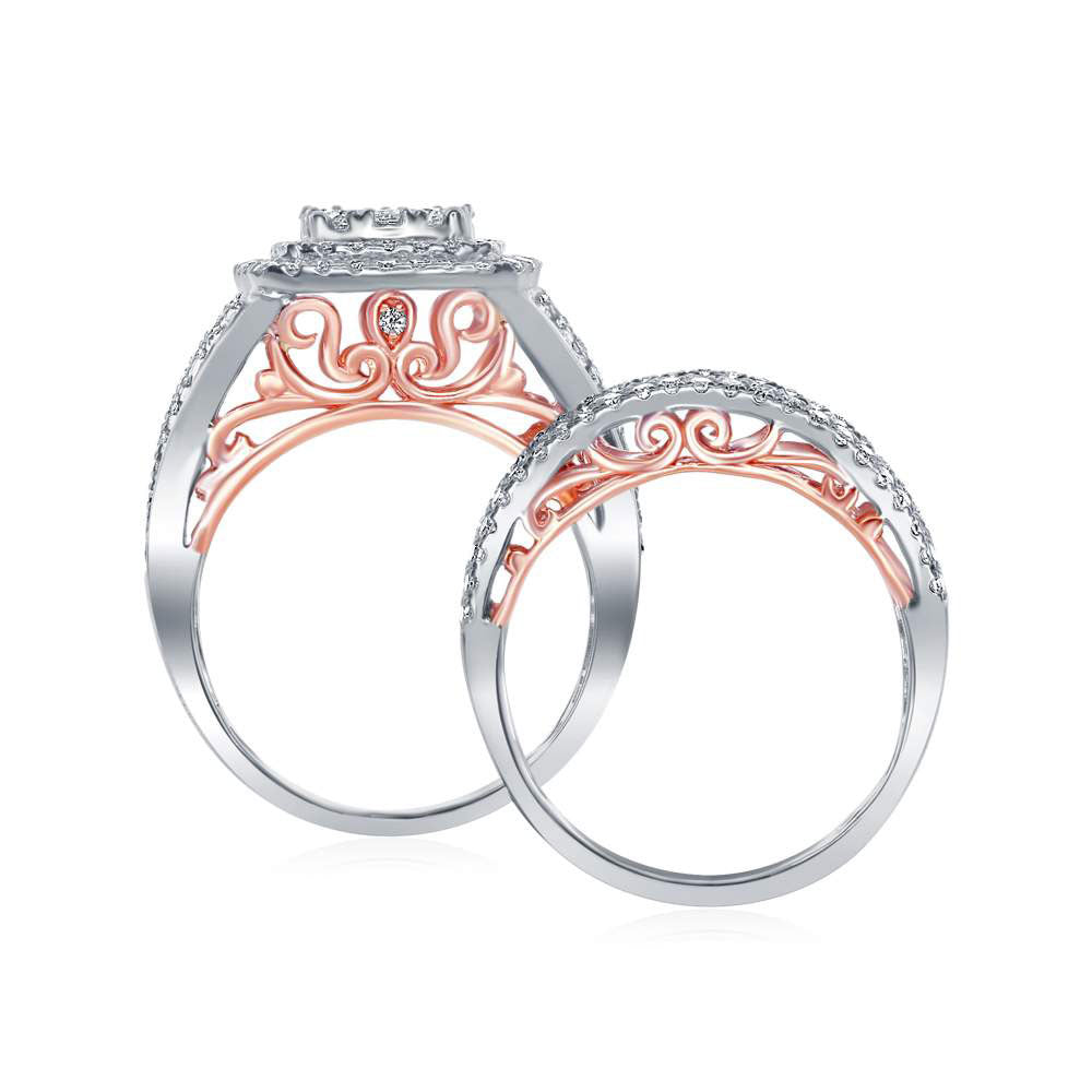 14K Two-tone Gold Round Diamond Bridal Wedding Ring Band Set 2-1/2 Cttw, Womens Size: 5-10