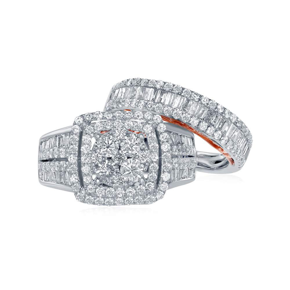 14K Two-tone Gold Round Diamond Bridal Wedding Ring Band Set 2-1/2 Cttw, Womens Size: 5-10