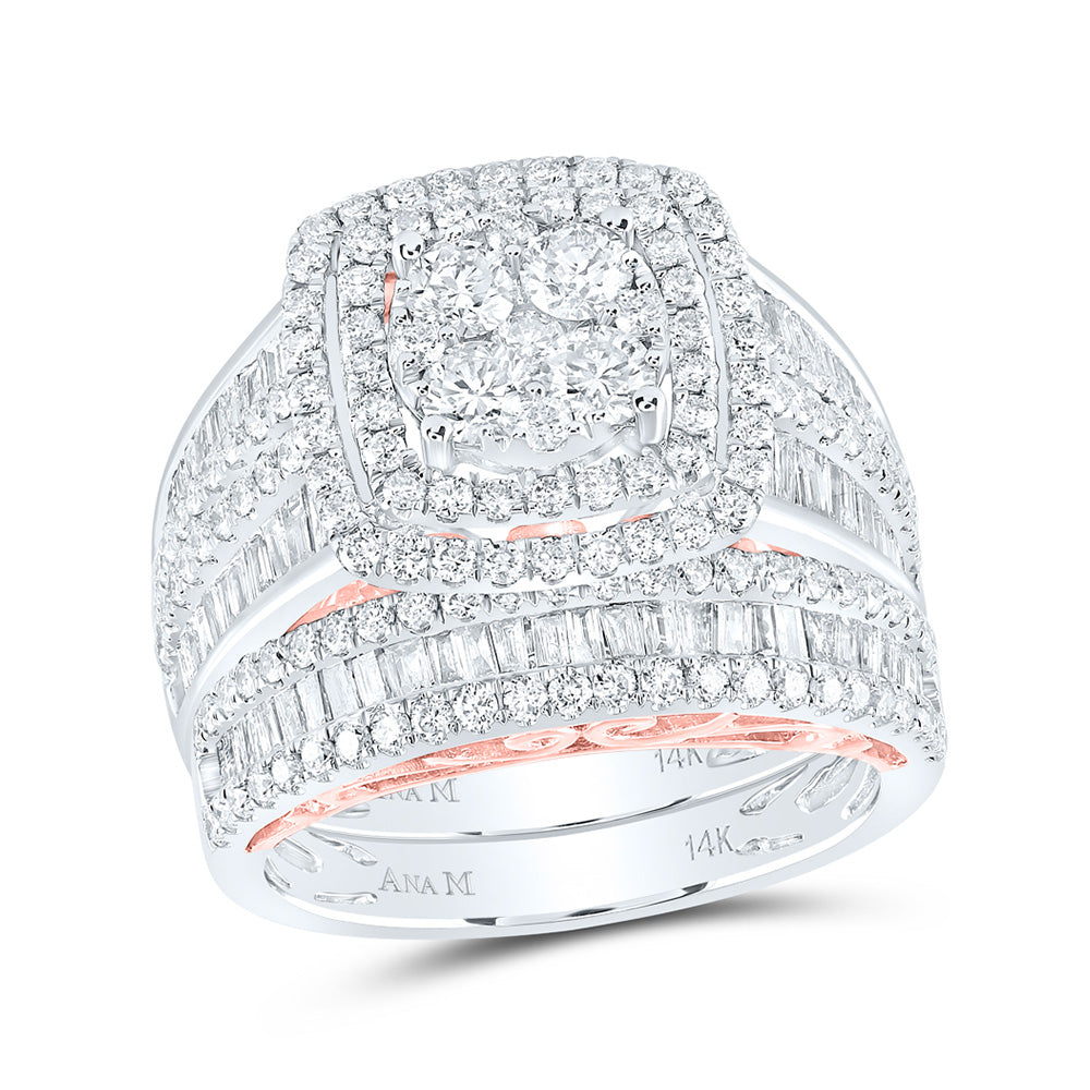 14K Two-tone Gold Round Diamond Bridal Wedding Ring Band Set 2-1/2 Cttw, Womens Size: 5-10