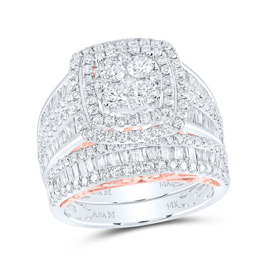 14K Two-tone Gold Round Diamond Bridal Wedding Ring Band Set 2-1/2 Cttw, Womens Size: 5-10