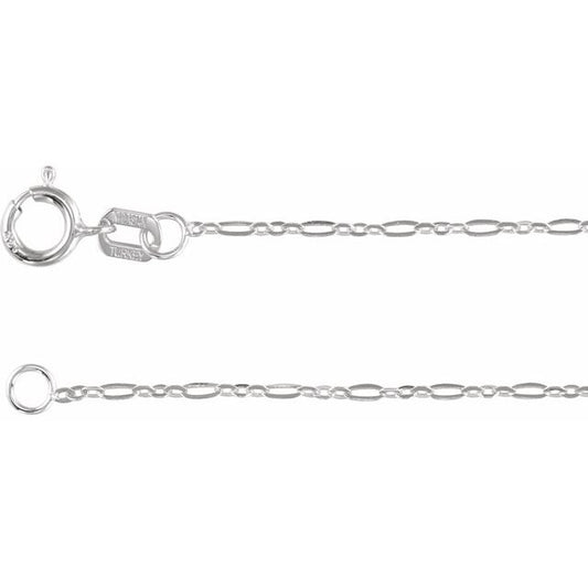 14K White Gold 1.25 Mm 7 In Spring Ring Polished Brilliant Figaro Chain