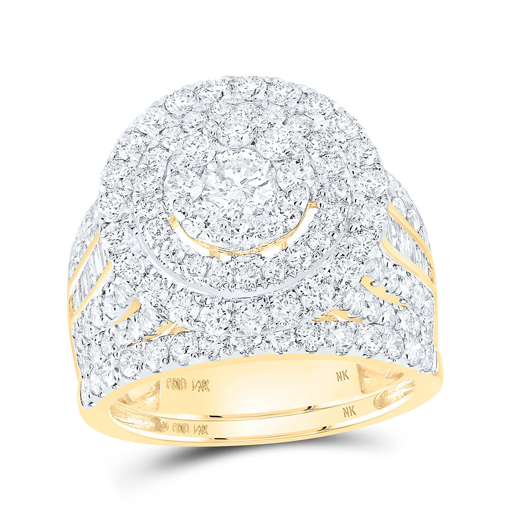 14K Yellow Gold Round Diamond Bridal Wedding Ring Band Set 3 Cttw, Womens Size: 5-10