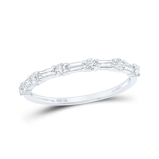 10K White Or Yellow Gold Womens Round Baguette Diamond Stackable Band Ring , Womens Size: 5-10
