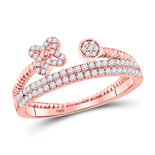 10K Rose Gold Womens Round Diamond Flower Bisected Stackable Band Ring 1/5 Cttw, Womens Size: 5-10