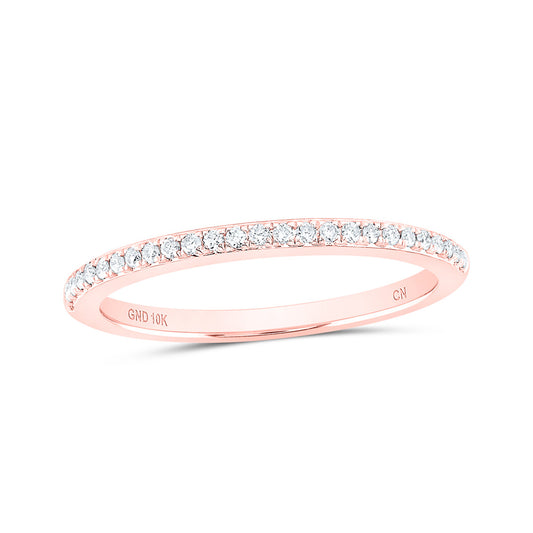 10K Rose Or White Gold  Womens Round Diamond Single Row Stackable Band Ring 1/8 Cttw, Womens Size: 5-10