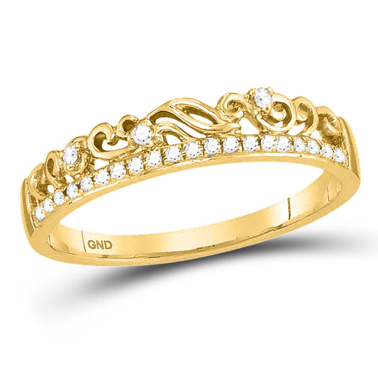 10K Yellow Gold Womens Round Diamond Stackable Band Ring 1/12 Cttw, Womens Size: 5-10