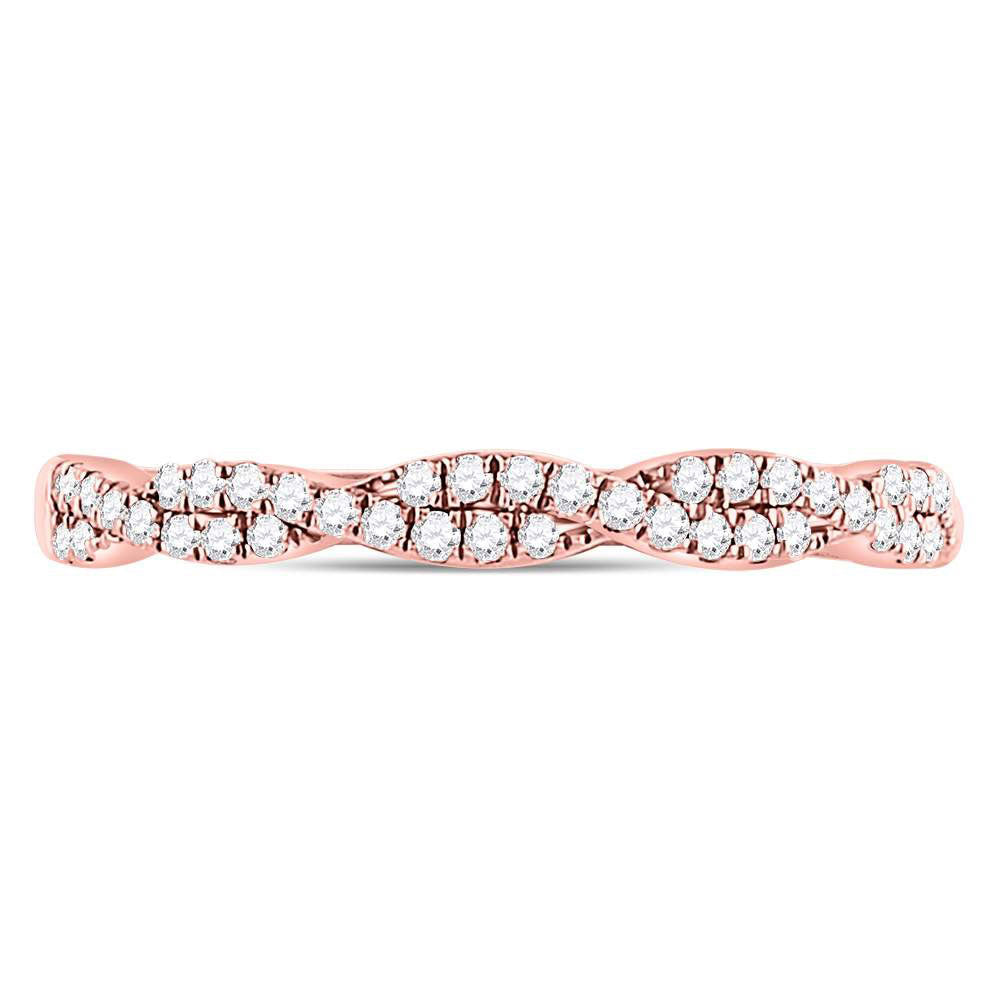 10K Yellow Or Rose Gold  Womens Round Diamond Twist Stackable Band Ring 1/4 Cttw, Womens Size: 5-10