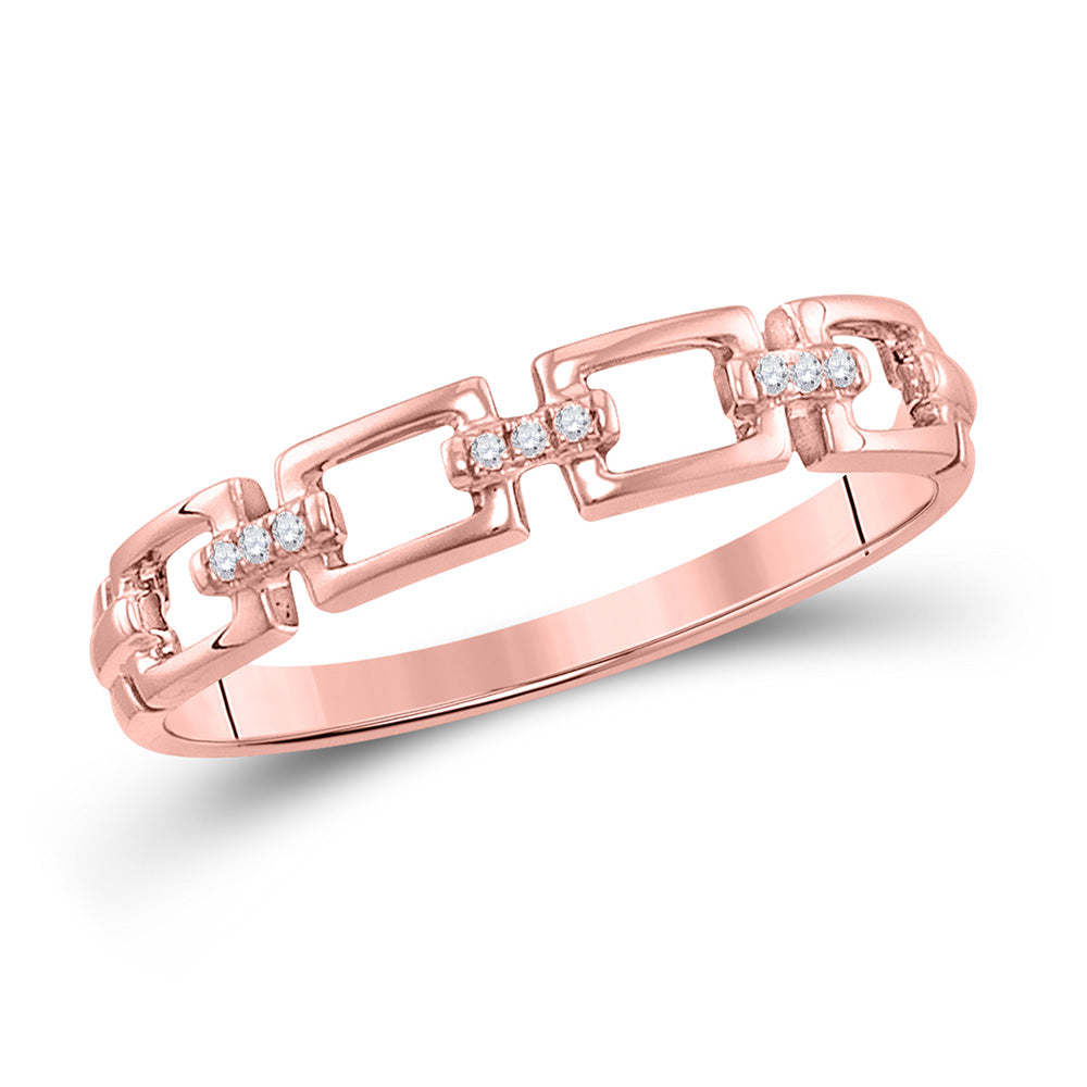 10K Rose Gold Womens Round Diamond Chain Link Stackable Band Ring .03 Cttw, Womens Size: 5-10