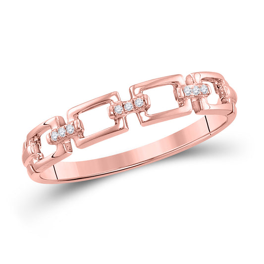 10K Rose Gold Womens Round Diamond Chain Link Stackable Band Ring .03 Cttw, Womens Size: 5-10