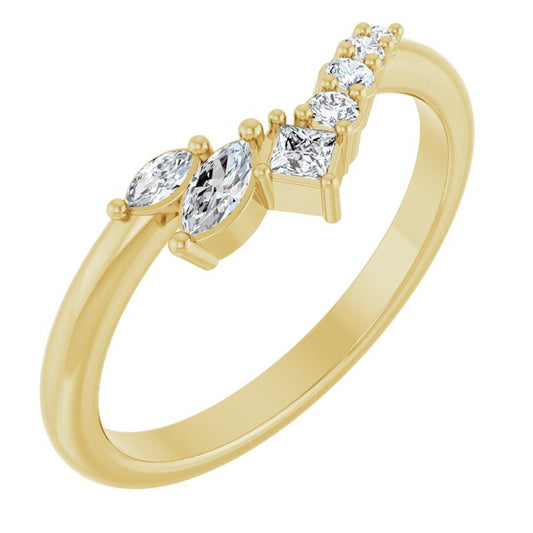14K Yellow Or White Gold Marquise 4 X 2 Mm Polished 1/5 Lab Grown Diamond Contour Band, Size 7