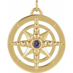 14K Yellow Gold Round 2.5 Mm Natural Iolite Compass Pendant