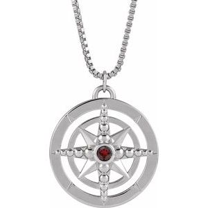 14K White Gold Round 2.5 Mm  Natural Mozambique Garnet Compass Necklace, Length: 20 In