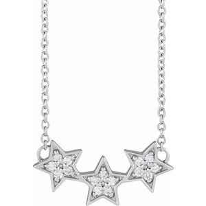 14K White Gold Round 1Mm G-H I1 .06 Ctw Natural Diamond Triple Star Necklace, Length: 18 In