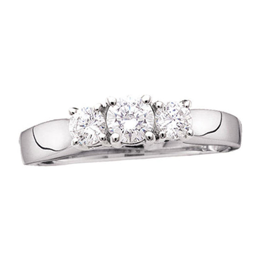 14K White Gold Round Diamond 3-stone Bridal Wedding Engagement Ring 1-1/2 Cttw, Womens Size: 5-10