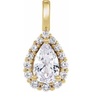 14K Yellow Gold Pear 8 X 5.5Mm G-H 1 1/2 Ctw Lab-Grown Diamond Halo-Style Pendant