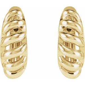 14K Yellow Gold Pair Rope Dome Huggie Earrings, Length: 15.3 Mm, Thickness: 5.6 Mm