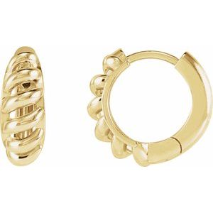 14K Yellow Gold Pair Rope Dome Huggie Earrings, Length: 15.3 Mm, Thickness: 5.6 Mm