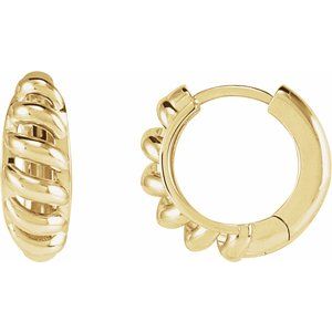14K Yellow Gold Right Rope Dome Huggie Earring, Length: 15.3 Mm, Thickness: 5.6 Mm